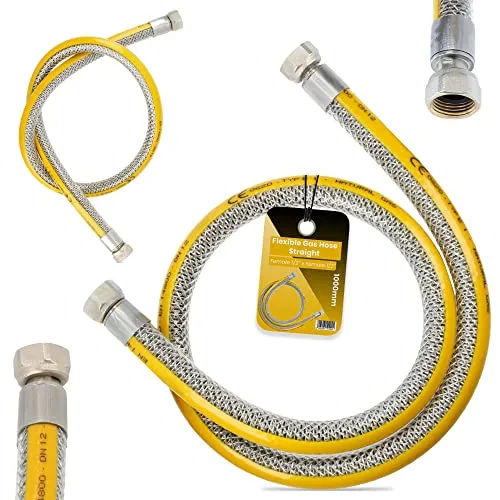 Flexibler Gasschläuch 1m Propangasschlauch Butangasschlauch 1/2 IG x 1/2 IG DN12 Edelstahl PVC Butangas Propan Schlauch EN14800 Gasanschlussschlauch Gasflaschen Camping Küche Gasgrillgeräte