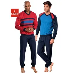 Le Jogger Herren Pyjama 2er Pack - Schlafanzüge für Herren, bequeme Passform aus reiner Baumwolle mit Kontrasteinsätzen, ideal für erholsame Nächte.