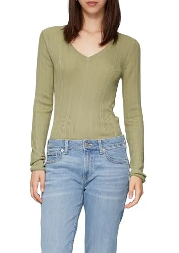 QS Longpullover Strickpullover grün M (38) - Stylischer gerippter Feinstrickpullover aus Viskosemix, ideal für den Alltag. Bequem und modisch in hellem olivgrün, perfekt für jede Jahreszeit.