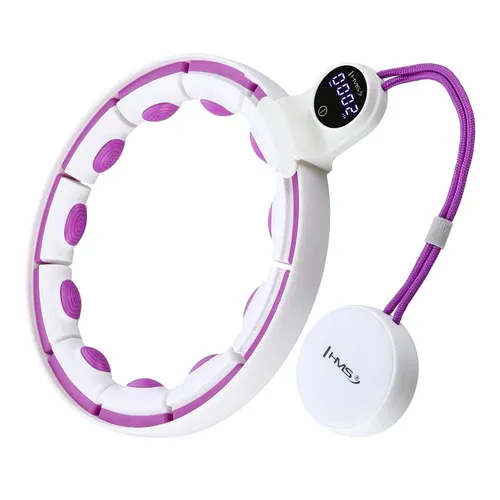 HHM17 HULA HOP WHITE/VIOLET mit Gewichten und Zähler - Bauchtrainer & Rückentrainer, fördert die Fettverbrennung und verbessert die Fitness mit integriertem Zähler für effektives Training.