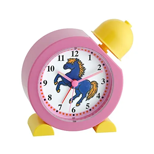 TFA Dostmann Hü-ü-ü Kinder Wecker analog, 60.1011.12, Alarm mit Pferdewiehern, für Reiterinnen, blaues Pferdemotiv, für das Kinderzimmer, für die Schultüte oder als Geburtstagsgeschenk, rosa
