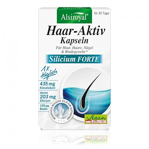 Alsiroyal Haar-Aktiv-Kapseln Silicium Forte (30 Stk.) – Mit Biotin, Zink & Selen für Haare Haut & Nägel - Goldhirse & hochverfügbarem Silicium - Vegan, laktosefrei, glutenfrei