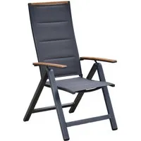 Merxx Verona Klappsessel - 5-fach verstellbar - Gartenstuhl mit praktischer Klappfunktion und 5-fach verstellbarer Rückenlehne für optimalen Sitzkomfort. Elegantes Graphitfarbenes Aluminiumgestell mit Holzoptik-Armlehnen, ideal für Balkon und Terrasse.