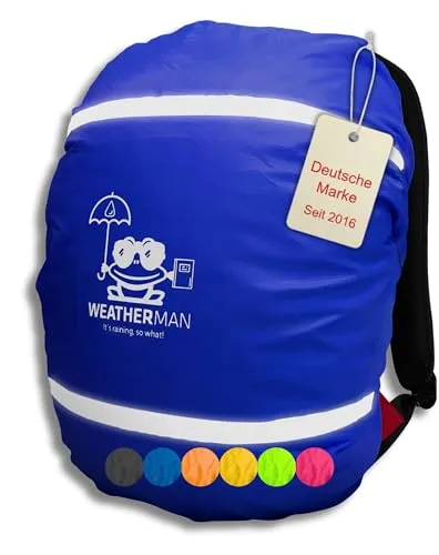WEATHERMAN Regenschutz für Rucksack und Schulranzen - Sicher und Wasserdicht - Schulranzen Regenschutz, mit Reflektoren und wasserabweisendem Material für optimalen Schutz vor Regen und Schmutz. Ideal für Rucksäcke bis 40 Liter, leicht verstaubar und kinderleicht anzubringen.
