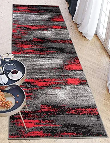 Carpeto Läufer Flur 80x100cm Rot Anthrazit Abstrakt 90er-Retro Weich