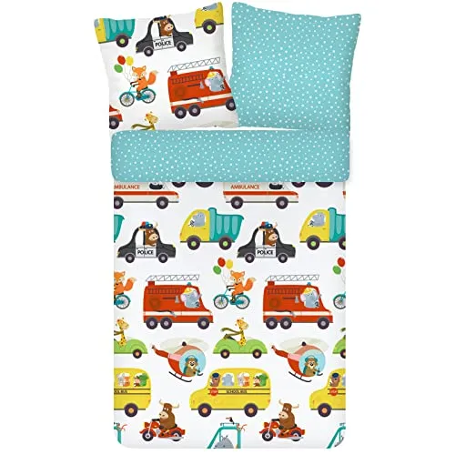ESPiCO Bettwäsche Verkehr Trendy Bedding 2-teilig - Bettwäsche-Sets aus 100% Baumwolle mit wendbarem Design: Verkehrsmotive von Polizei und Feuerwehr. Ideal für kleine Abenteurer!