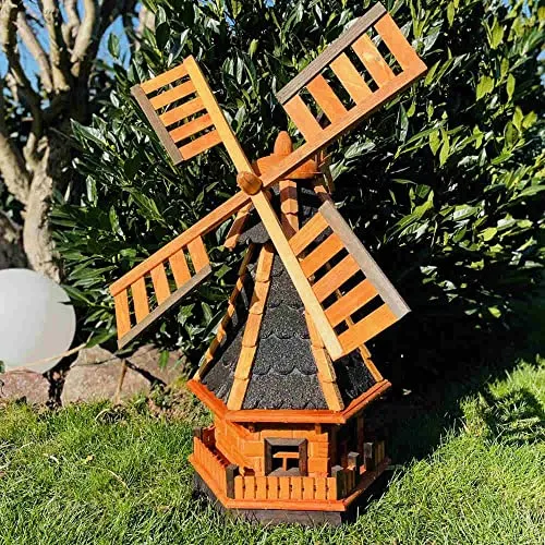 DARLUX dekorative Garten-Windmühle aus Holz kugelgelagert Braun Größen (Schwarz XL)