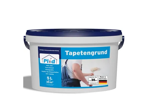 plid Grundierfarbe ® Tapetengrund Weiß matt - Hochdeckende Grundierung für Innenräume, schnelltrocknend und ideal zur Vorbereitung vor dem Tapezieren, 5 l Inhalt für unkomplizierte Anwendung.