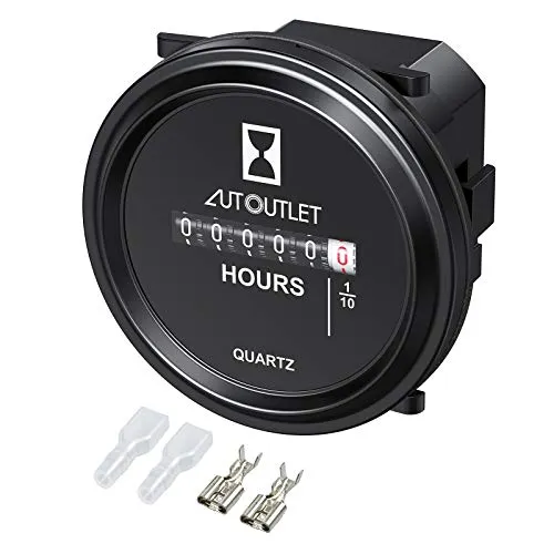 AUTOUTLET Runder Quarz Stundenzähler 12-72V DC, Wasserdicht Betriebsstundenzähler mechanischer Timer Einrastbarer Motorbetriebsstundenzähler mit Stecker für Schneemobil Auto Boot Auto Rasentraktor