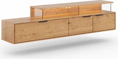 Lowboard Tirano 3-türig aus Massivholz – 200x39x52cm - Modernes Lowboard Tirano aus geöltem Massivholz, 3-türig mit Soft-Close und integrierter Beleuchtung. Wählen Sie Ihre Lieblingsfarbe für einen stilvollen Akzent im Wohnzimmer. Lieferung im zusammengebauten Zustand.