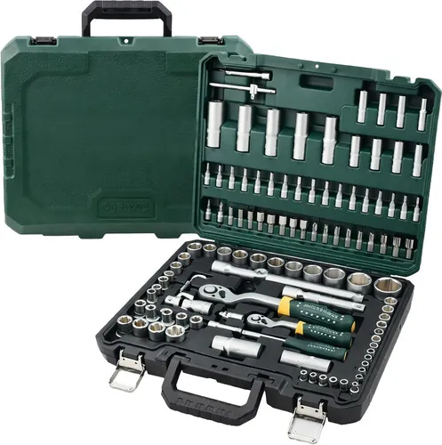 Koffer de Werkzeuge de 108 tlg. de 1/4 und 1/2 Zoll mit 6 Kanten, extenders de Ratsche und Set de Bits im Koffer de stabiler Kunststoff für DIY und Werkstatt