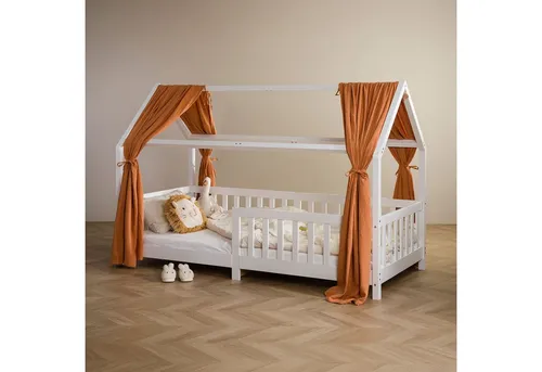 IDIMEX Hausbett Himmel NENA im 2er Set - Gemütlicher Betthimmel aus 100% Baumwolle in Orange - Bettvorhänge für Hausbetten: Der zweiteilige Betthimmel aus atmungsaktivem Musselin verwandelt jedes Kinderzimmer in einen gemütlichen Rückzugsort für Spielen, Lesen und Träumen.