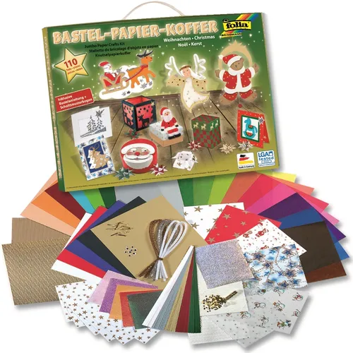 folia Bastelset Papier-Koffer Weihnachten 110-tlg. - Bastellkoffer & -sets mit 110 Teilen für kreative Bastelideen, perfekt für Kinder ab 3 Jahren. Der stabile Koffer sorgt für Ordnung und einfache Aufbewahrung.