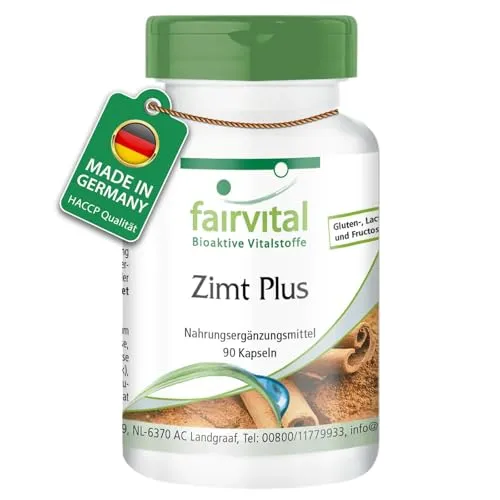 fairvital Zimt Plus Kapseln, HOCHDOSIERT, Zimt-Extrakt + Chrom + Zink, VEGAN, 90 Kapseln