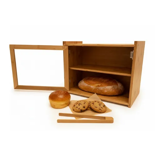 Bambus Brotkasten mit Magnetverschluss - Moderner Brotkasten aus Bambus mit 2 Fächern und praktischem Magnetverschluss. Ideal für die Aufbewahrung von Brot und Brötchen. Maße: 40 x 31 x 17,5 cm.
