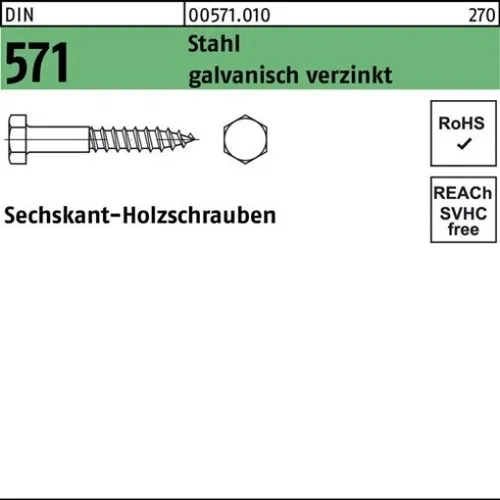 50er PACK(Stk) 000571001000080160 Sechskantholzschraube DIN 571 8 x 160 Stahl g