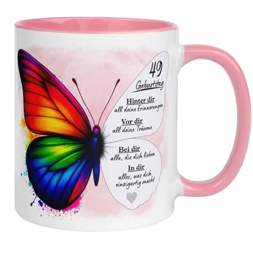 Geburtstag Frauen Geschenk Tasse | Schmetterling – Hinter dir Erinnerungen | Lustige Geschenk Geburtstagstasse mit Spruch 49. Geburtstag | 49ter Geburtstag - Witziges Geburtstagsgeschenk Frau 49