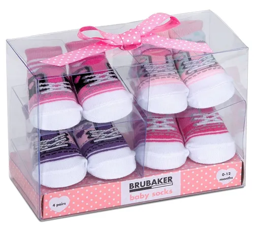 BRUBAKER Socken Babysocken für Mädchen 0-12 Monate (4-Paar, Baumwollsocken im Sneaker Style) Turnschuh Design Baby Neugeborene Geschenkset in Geschenkverpackung