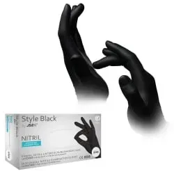 AMPri Handelsgesellschaft mbH Style Black Nitrilhandschuhe, puderfrei, schwarz, Unsterile Untersuchungshandschuhe mit Fingerspitzentexturierung, 1 Karton = 10 Packungen à 100 Stück, Größe S 01181-S