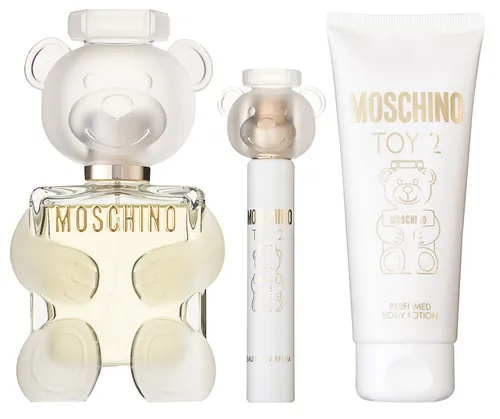 Moschino Toy 2 EDP Geschenkset 100 ml - Damendüfte: Provokativer und erfrischender Duft im Geschenkset mit 100 ml EDP, 10 ml EDP, 100 ml Duschgel und 100 ml Körperlotion für ein rundum verwöhnendes Erlebnis.