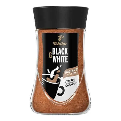 Tchibo Black&White Instantkaffee 180g – Löslicher Bohnenkaffee für schnellen Genuss - Instantkaffee in Premiumqualität, ideal für jeden Kaffee-Liebhaber. Schnelle Zubereitung ohne Maschine, perfekt für unterwegs und mit langanhaltendem Aroma durch Aromaschutz-Verpackung.