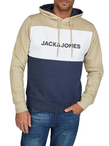 Jack & Jones Kapuzenpullover Herren Hoodie JWHLOGO BLOCKING Beige 6XL - Bequemer Herren Hoodie aus 60% Baumwolle und 40% Polyester. Mit Kängurutasche und regulärer Passform ideal für lässige Outfits. Maschinenwaschbar und vielseitig kombinierbar.