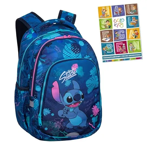 Rucksack Schulrucksack Teenager - Stitch Motiv für Jungen und Mädchen - Schulranzen mit ergonomischem Design, 21 Liter Volumen und gepolsterten Schultergurten für hohen Tragekomfort und optimale Körperhaltung im Schulalltag.