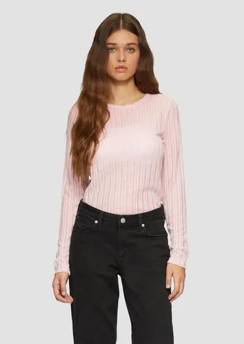 QS Langarmshirt T-Shirt Leicht transparentes Longsleeve mit Strukturmuster in Rosa - Stylisches langärmliges Shirt in Slim Fit, ideal für modische Layering-Looks. Hergestellt aus hochwertiger Polyester-Viskose-Mischung für optimalen Tragekomfort.