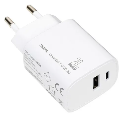 Ladestecker Power Delivery, 20W mit USB-C und USB-A Anschluss von TROIKA