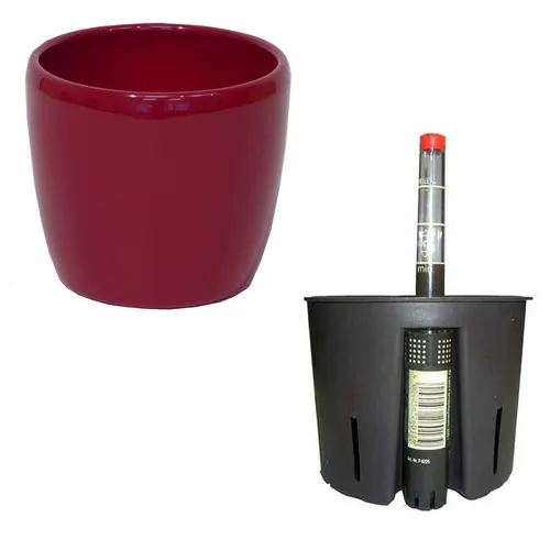 Set 3 teilig für Hydrokultur Keramik Blumentopf Venus weinrot Ø 16cm H 14 cm Kul