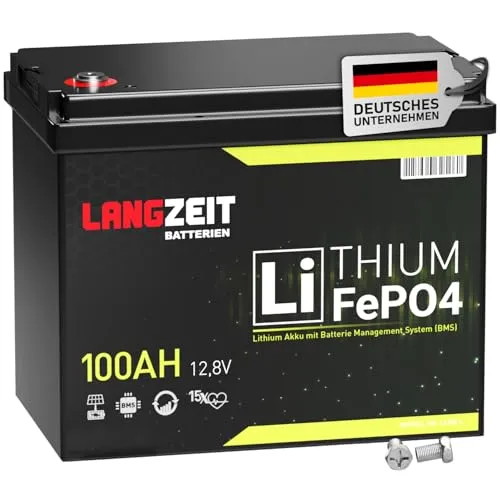 LANGZEIT LiFePO4 100Ah 12V Mini Lithium Batterie mit 100A BMS