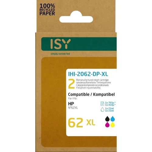 ISY IHI 2062-DP-XL Doppelpack für HP 62XL Mehrfarbig (C2P07AE)