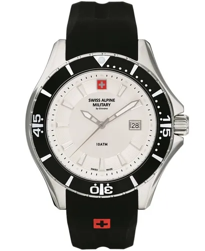 Swiss Alpine Military Herren Armbanduhr SAM 151 7040.1832 - Hochwertige Herren Armbanduhr mit Datumsanzeige, 44 mm Gehäuse, silberfarbenem Zifferblatt und leuchtenden Zeigern – ideal für den aktiven Lebensstil.