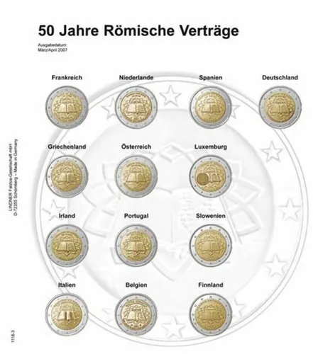 Lindner 1118-3 Vordruckblatt 2 EURO Gedenkmünzen Römische Verträge