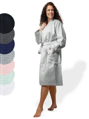 SIEGENTHAL Morgenmantel SIEGENTHAL® Damen Bademantel Waffelpique 100% Baumwolle Schalkragen, Schalkragen, elegante Gürtel, saugfähige Baumwolle, pflegeleicht und langlebig, praktische Taschen
