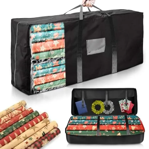 Geschenkpapier Aufbewahrung, Geschenkpapierrollen Organizer Wasserdichtes Reißfest 600D Oxford Gewebe Aufbewahrungstasche mit Fächern und Handhabung,82 * 35 * 14CM