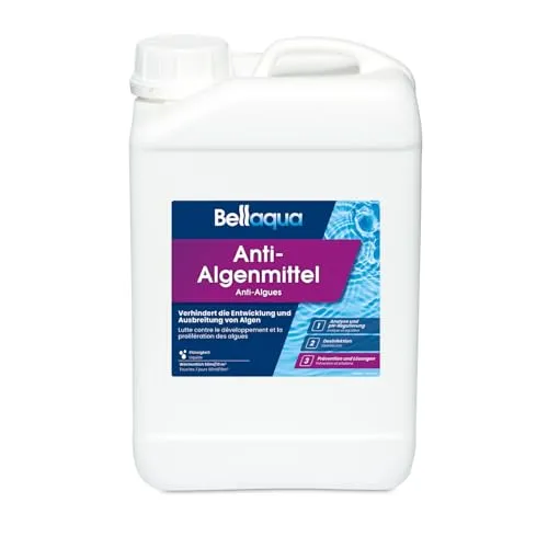 Bellaqua Anti-Algenmittel 3 L - Algizid flüssig, verhindert Algen im Pool - schaumfrei, geeignet für Gegenstromanlagen - Poolchemie, Wasserpflege, Wasserreinigung