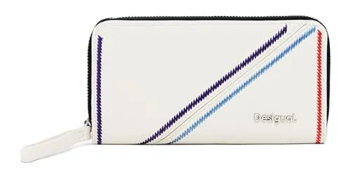 Desigual Women's PU Long Bi-Fold Wallet, White - Damen-Geldbörsen mit Mickey Mouse-Patch, abnehmbarem Griff und vielen Innenfächern für optimale Organisation.