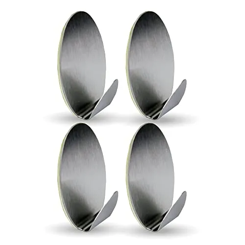 Bestlivings Selbstklebende Wandhaken (Oval - 4er Set) Silber aus Edelstahl für Schlafzimmer, Wand, Badezimmer Rostfrei Aufhänger Bilderhaken ohne Bohren