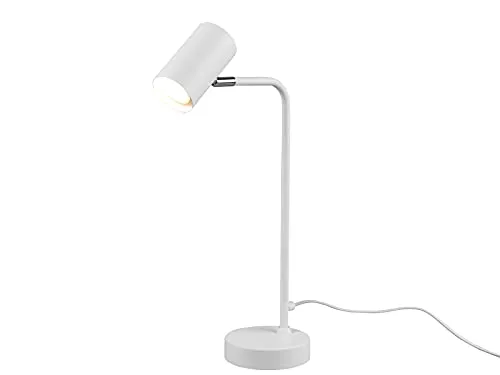 LED Schreibtischlampe mit schwenkbarem Spot in Weiß - Moderne Schreibtischlampe mit beweglichem Leuchtenkopf und dimmbarer GU10 LED. Ideal für ein harmonisches Ambiente im Schlafzimmer oder Büro.