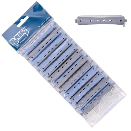 PONIK’S PROFESSIONAL Dauerwellen Wickler 13mm – Lockenwickler Set 12 Stück – Haarwickler Für Dauerwelle Mit Rundgummilaschen – Weiche Natürliche Locken Mit Volumen, Blau Grau