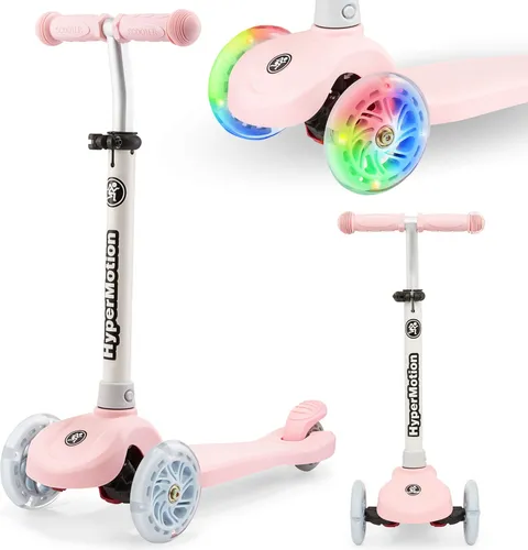 Dreirädriger Kinder-Scooter mit LED-Rädern – Rosa - Roller/Kickboard mit höhenverstellbarem Lenker und bunten LED-Rädern, fördert spielerisch das Gleichgewicht und sorgt für langanhaltenden Fahrspaß. Ideal für Kinder von 3 bis 8 Jahren.