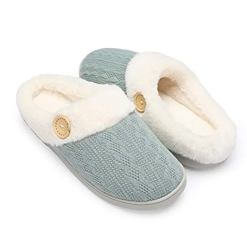 Chantomoo Frauen House Hausschuhe Bequeme Memory Foam Plüsch Schlafzimmer Kunstpelz gefüttert gestrickte warme Hausschuhe Slip-On leichte Schuhe, Indoor Outdoor Anti-Rutsch-Gummisohle Gemütliche
