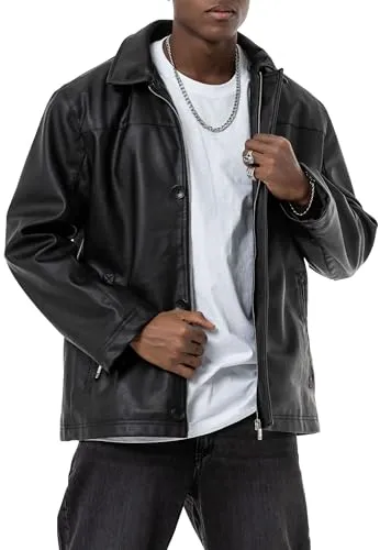 Redbridge OVERSIZED Lederjacke – Groß ausfallende Bikerjacke aus Kunstleder Schwarz L