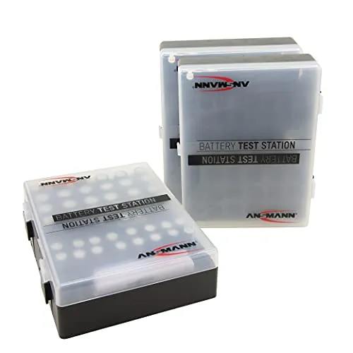 ANSMANN AG Batteriebox für 48 Stk. AAA, AA & 9V inkl. Akkutester - Praktische Aufbewahrungsbox für bis zu 56 Batterien und Akkus, inklusive handlichem Tester. Optimaler Schutz vor Staub und Feuchtigkeit, ideal für Zuhause und unterwegs.