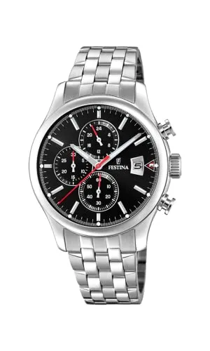 Festina Herren Chronograph F20374/3 - Edle Edelstahl Uhr - Armbanduhren für Herren mit 43 mm Gehäusedurchmesser, schwarzem Ziffernblatt und 10 bar Wasserdichtigkeit - ideal für stilvolle Anlässe und den Alltag.