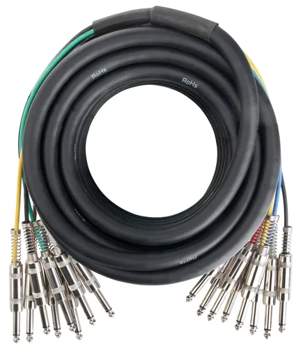 Pronomic Stage MJJ8-10 Multicore Kabel 8 x 6,3 mm Klinke mono - Multicore-Kabel mit 8-fach Klinkensteckern, handverlötet und ideal für Tonstudios oder Bühnenanwendungen. Robuster Feder-Knickschutz und 10 m Länge für maximale Flexibilität.