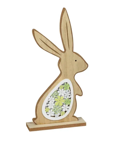 Hase Holz Deko Garten Hasen Tier Figur Osterhase Skulptur Statue Blume Platte