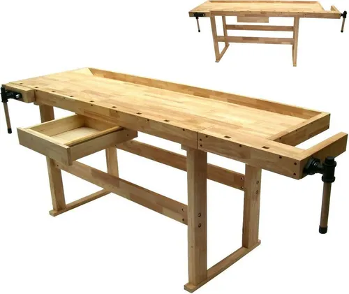 Hobelbank 2110: Robuste Holzwerkbank für Heimwerker - Massivholz-Werkbank mit 200 kg Tragkraft, ideal für Heimwerk und Werkstätten. Inklusive geräumiger Schublade und starken Spannzangen für sicheres Arbeiten.