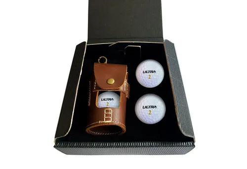 Lasernauten Golfball Golfball Ledertasche inkl. 4xWilson Ultra Geschenk-Set 100% Rindsleder